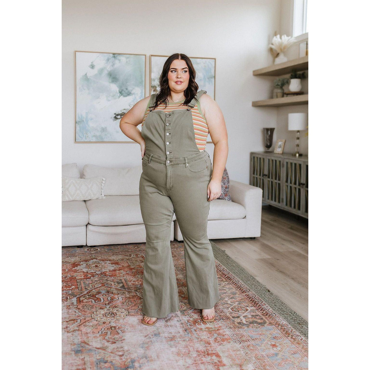 Olivia Control Top Release Hem Overalls in Olive | Judy Blue - becauseofadi