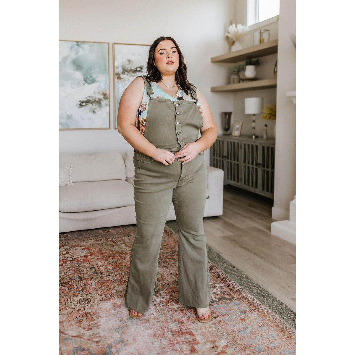 Olivia Control Top Release Hem Overalls in Olive | Judy Blue - becauseofadi