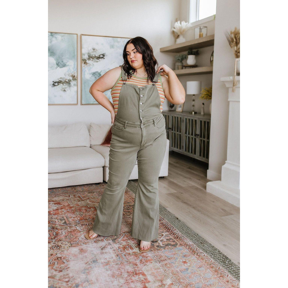 Olivia Control Top Release Hem Overalls in Olive | Judy Blue - becauseofadi