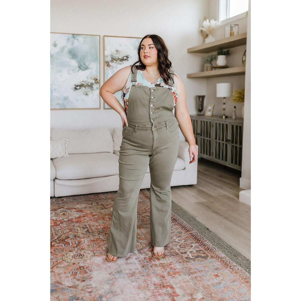 Olivia Control Top Release Hem Overalls in Olive | Judy Blue - becauseofadi