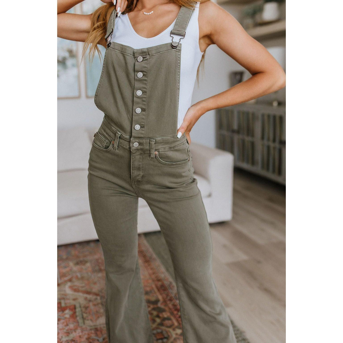 Olivia Control Top Release Hem Overalls in Olive | Judy Blue - becauseofadi