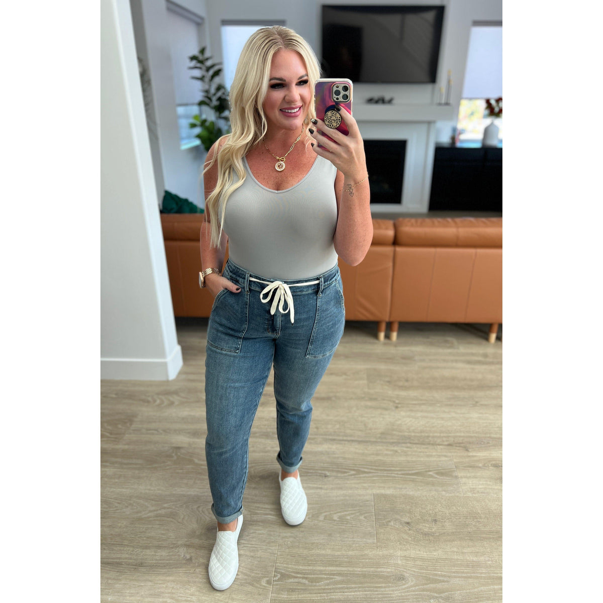 Judy Blue | Payton Pull On Denim Joggers in Medium Wash - becauseofadi