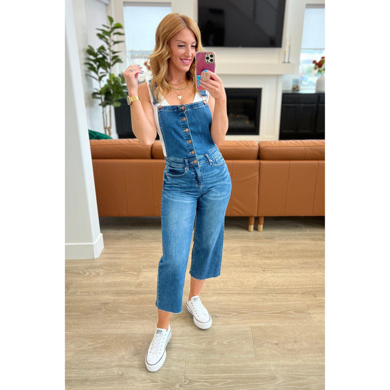 Judy Blue | Priscilla High Rise Crop Wide Leg Denim Overalls - becauseofadi