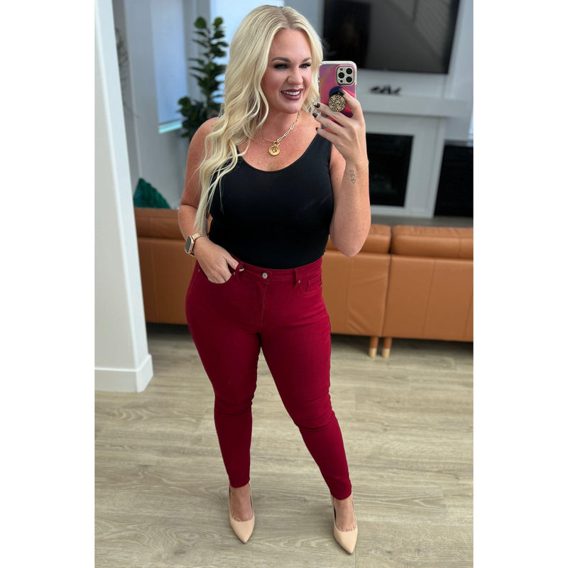 Judy Blue | Wanda High Rise Control Top Skinny Jeans in Scarlet - becauseofadi