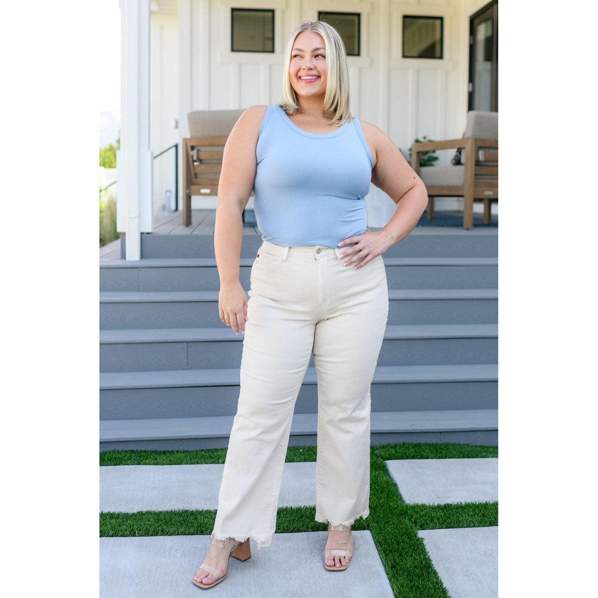 Just One More Ribbed Tank in Light Blue - becauseofadi