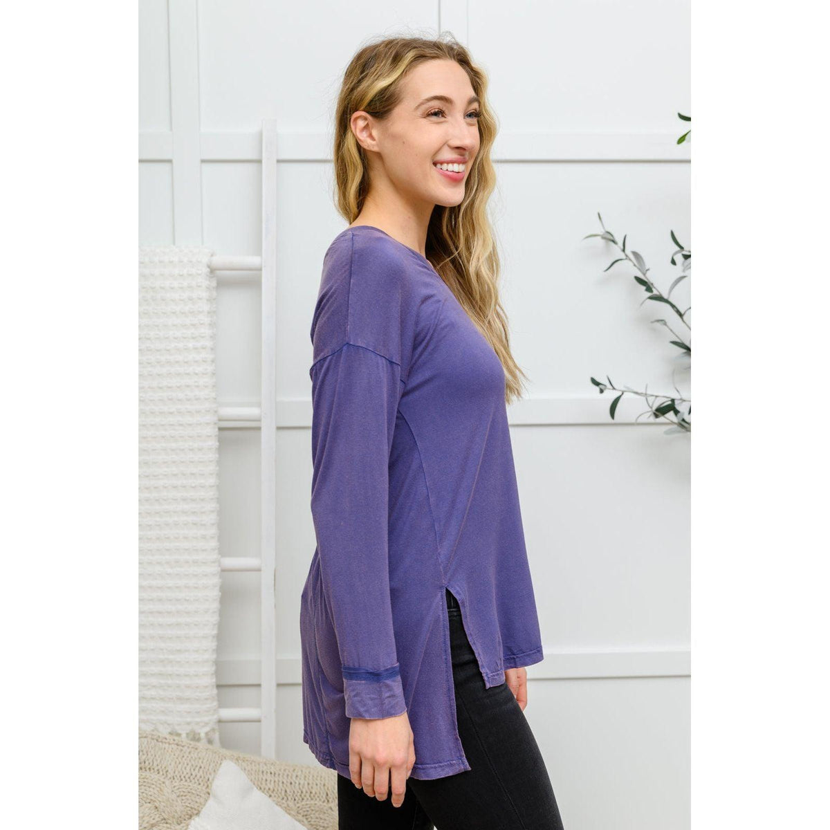 Long Sleeve Knit Top With Pocket In Denim Blue - becauseofadi