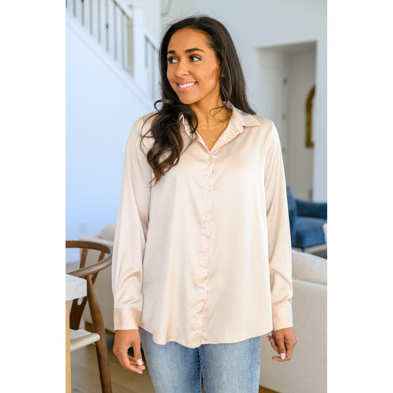 Loved For Years Satin Button Up In Beige - becauseofadi