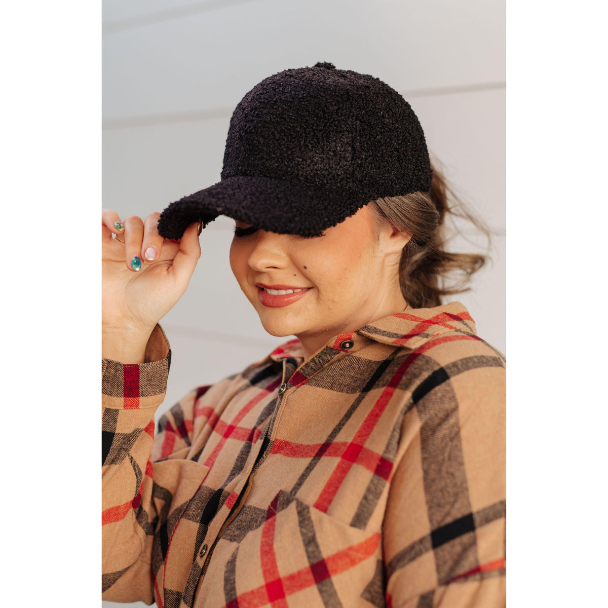 Lyla Sherpa Ball Cap in Black - becauseofadi