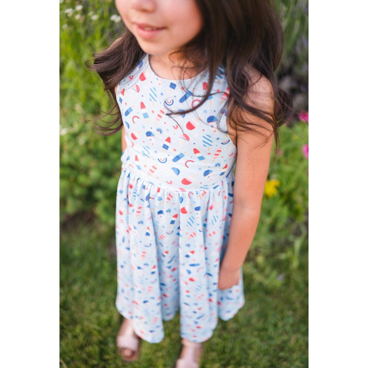 Ollie Jay | Sofia Dress in Patriotic Sweet Freedom | Kid's Red, White, and Blue Dress - becauseofadi