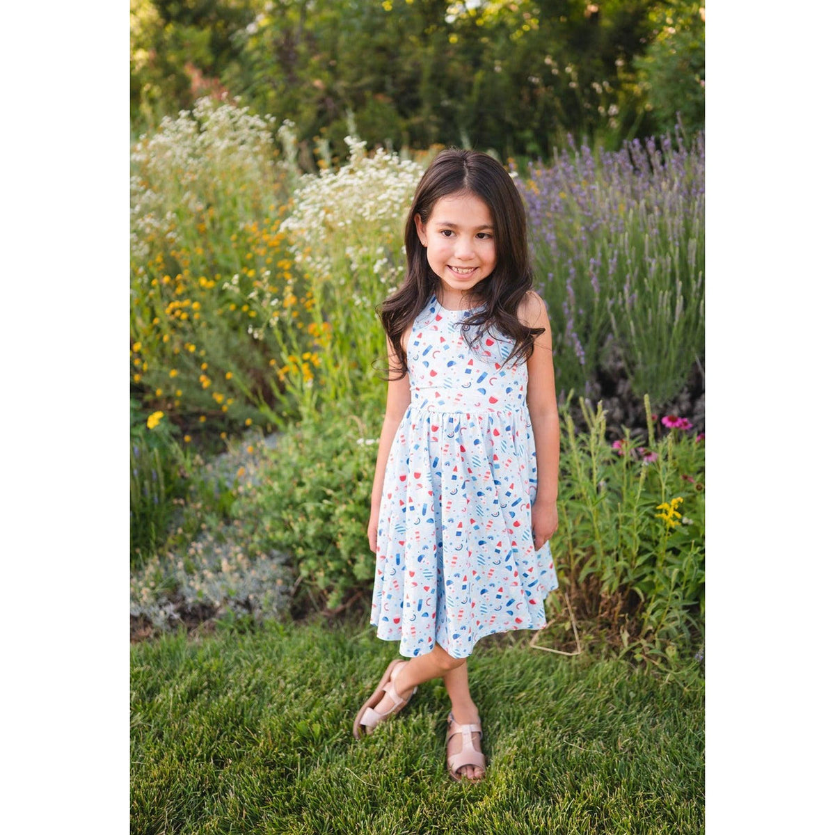 Ollie Jay | Sofia Dress in Patriotic Sweet Freedom | Kid's Red, White, and Blue Dress - becauseofadi