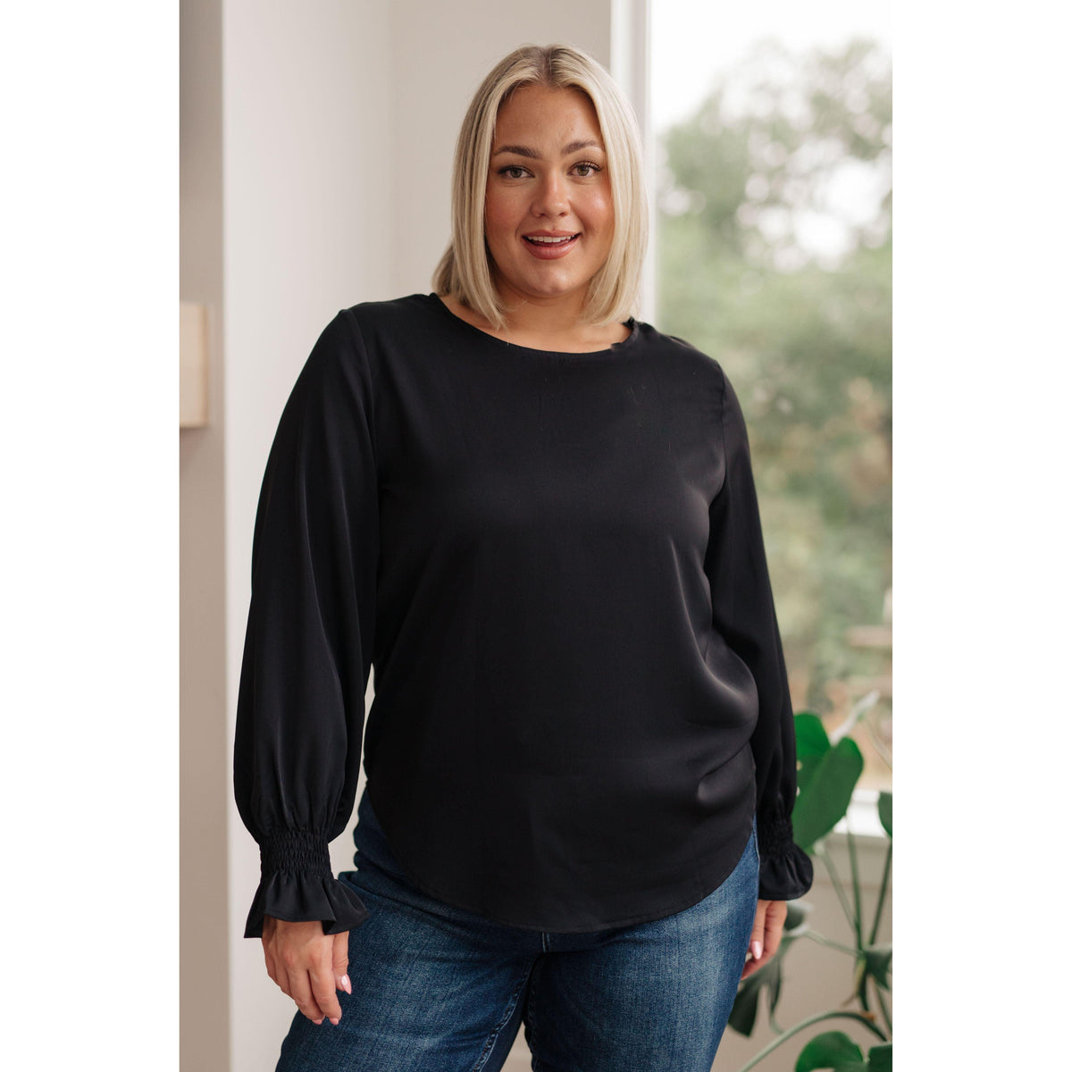 Peaceful Moments Smocked Sleeve Blouse in Black - becauseofadi