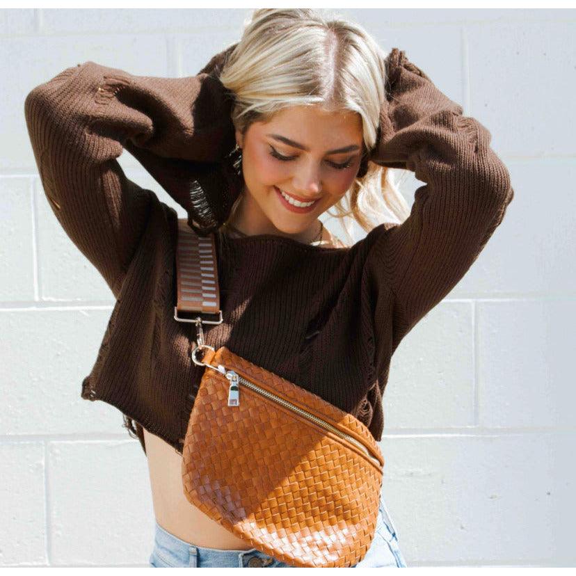 Pretty Simple | Woven Westlyn Bum Bag | Womens Vegan Leather Bag - becauseofadi