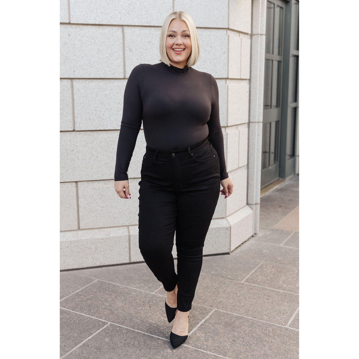 Rae Mode | Simple Situation Mock Neck Bodysuit in Black - becauseofadi