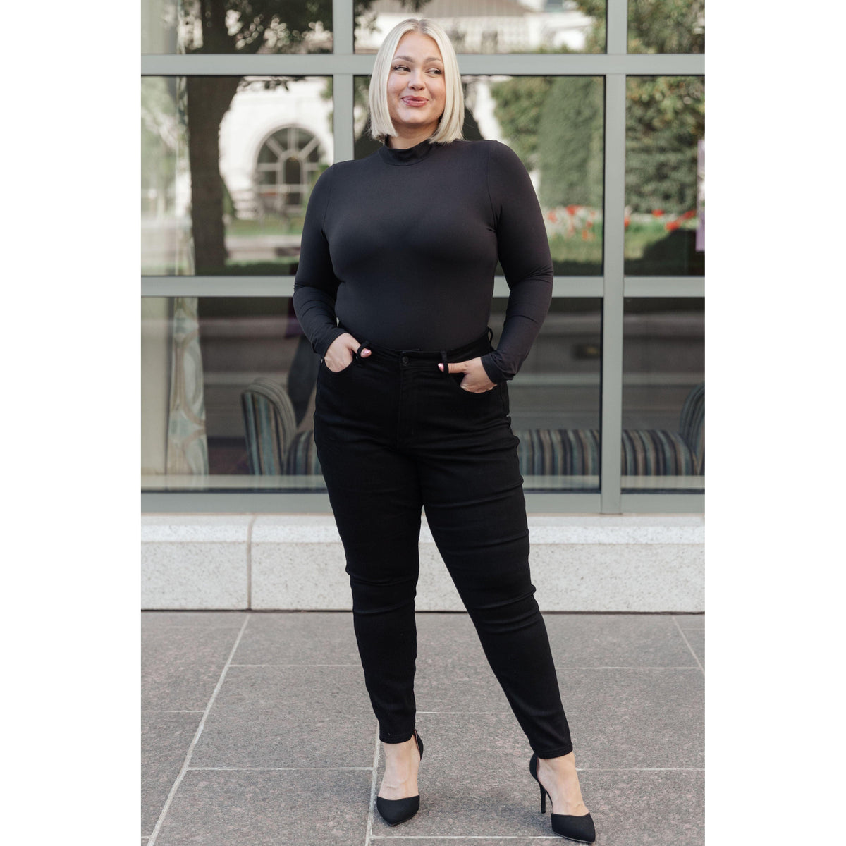 Rae Mode | Simple Situation Mock Neck Bodysuit in Black - becauseofadi