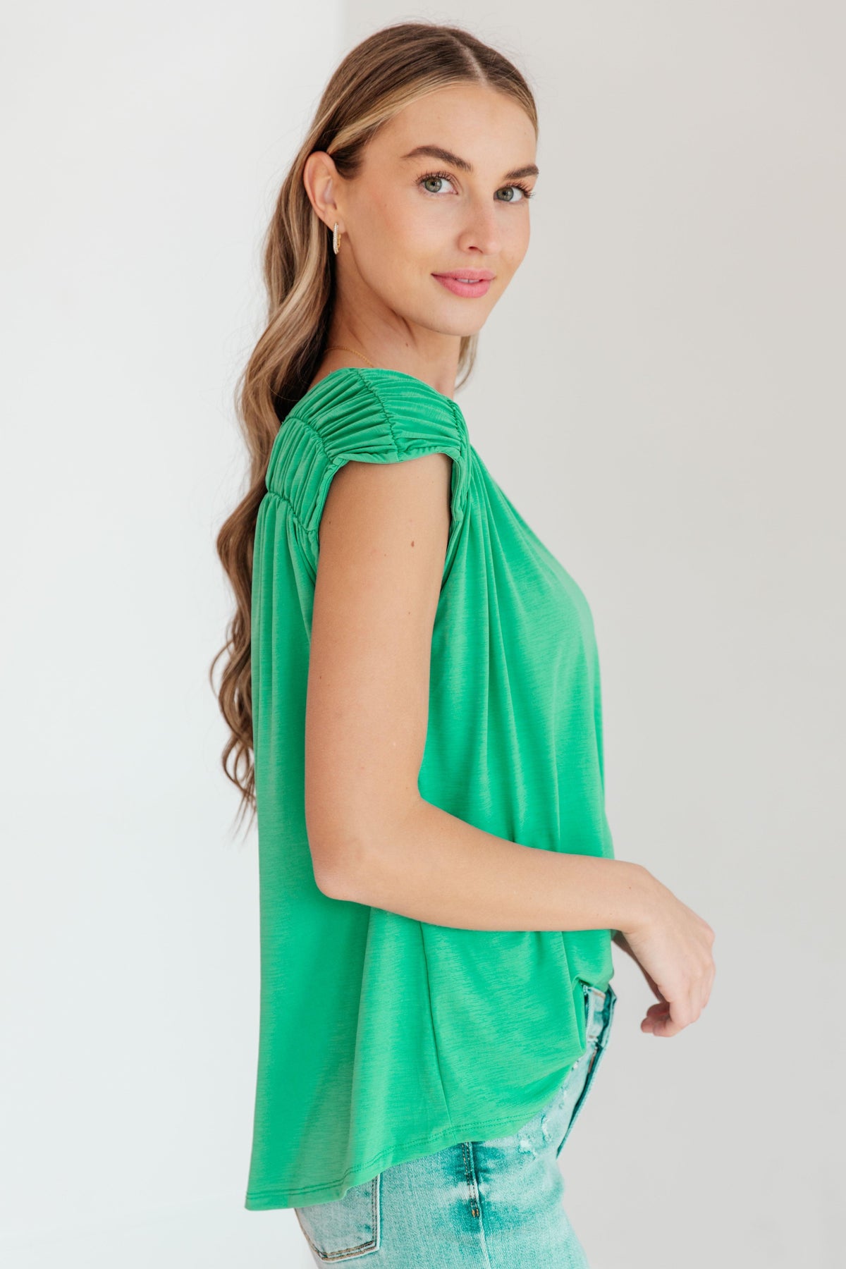 Ruched Cap Sleeve Top in Emerald - becauseofadi