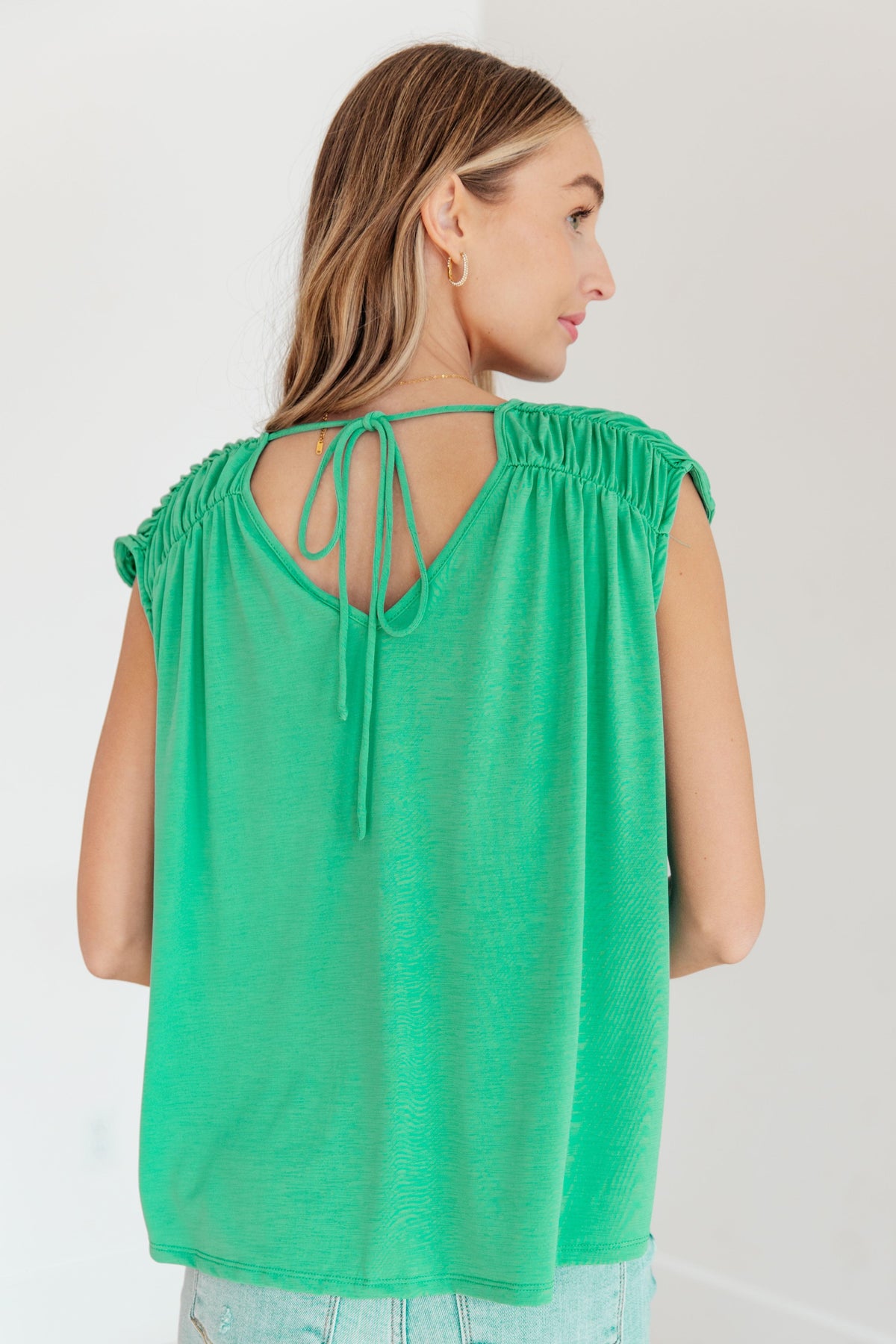 Ruched Cap Sleeve Top in Emerald - becauseofadi