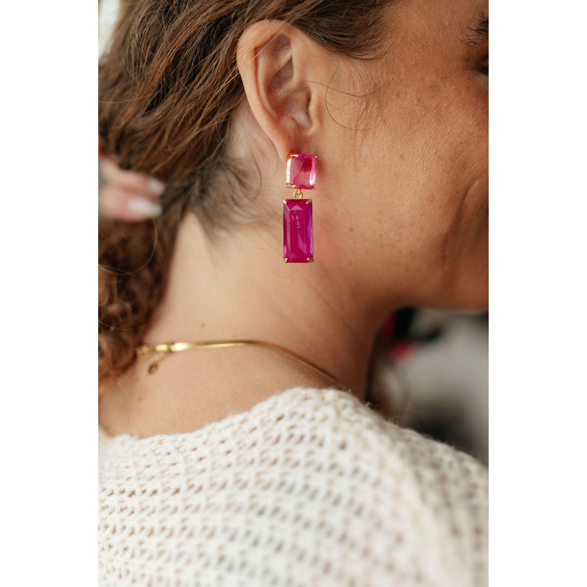 Sparkly Spirit Rectangle Crystal Earrings in Pink - becauseofadi