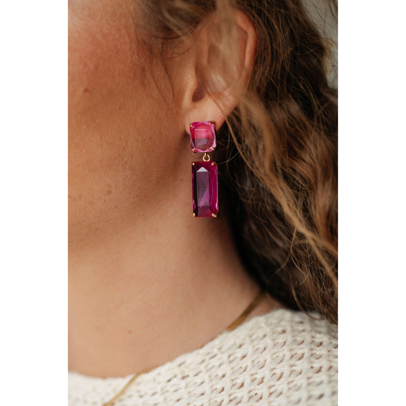 Sparkly Spirit Rectangle Crystal Earrings in Pink - becauseofadi