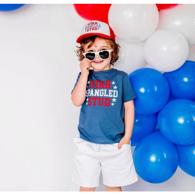 Sweet Wink | Kids Red, White, and Blue Star Spangled Stud Tee - becauseofadi