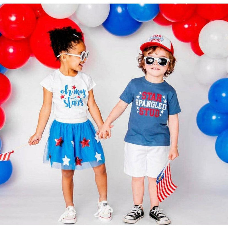 Sweet Wink | Kids Red, White, and Blue Star Spangled Stud Tee - becauseofadi