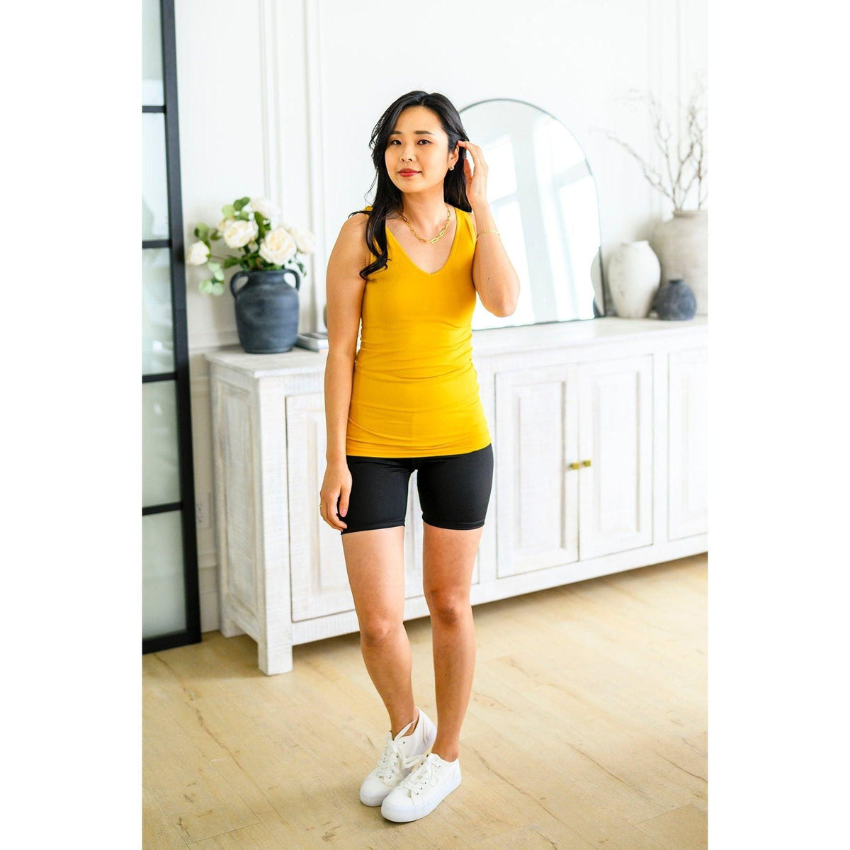 The Basics Reversible Longline Tank in Mustard - becauseofadi