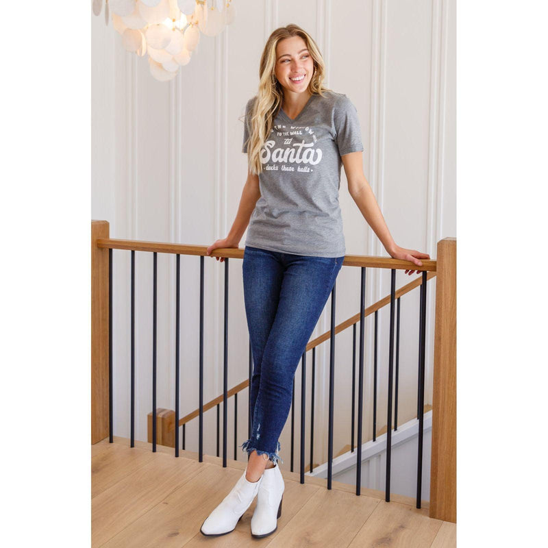 To The Window Graphic V Neck Tee In Gray - becauseofadi