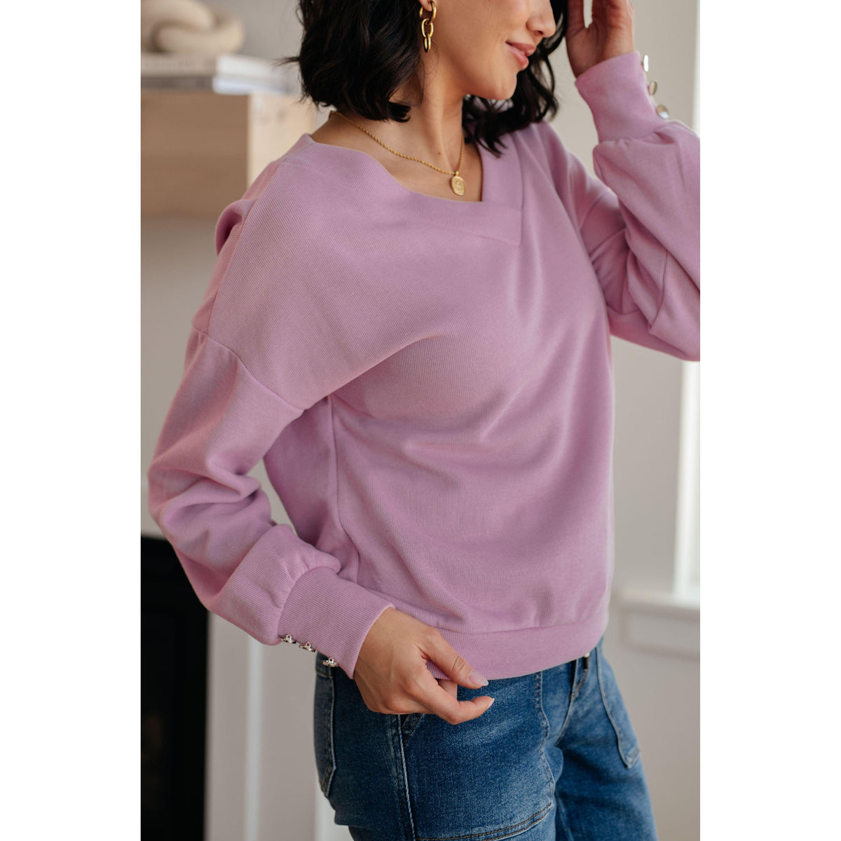 Totally Verified Long Sleeve V-Neck Top - becauseofadi