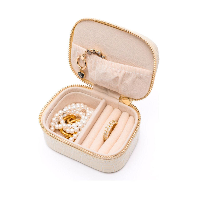 Travel Jewelry Case in Cream Snakeskin - becauseofadi