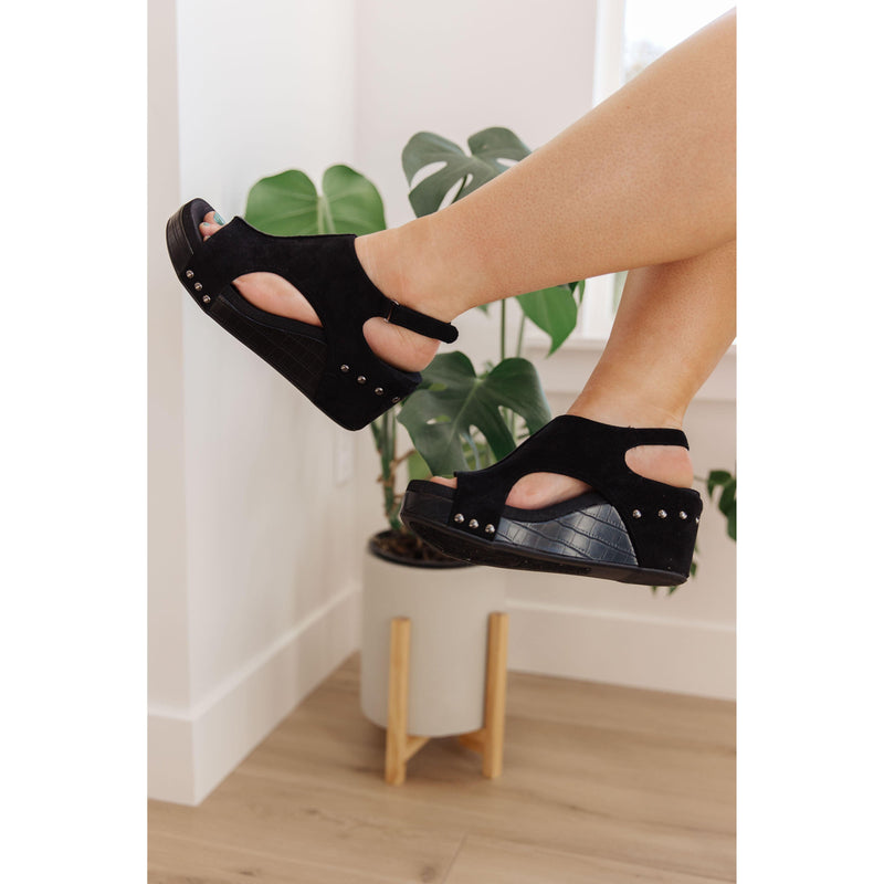 Walk This Way Wedge Sandals in Black Suede - becauseofadi