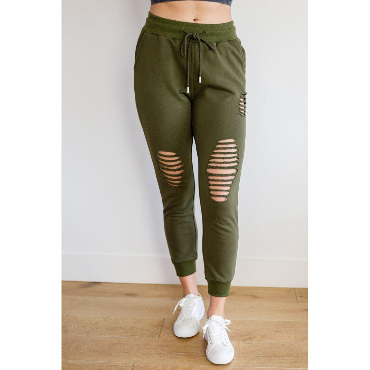 Kick Back Distressed Joggers in Olive - becauseofadi