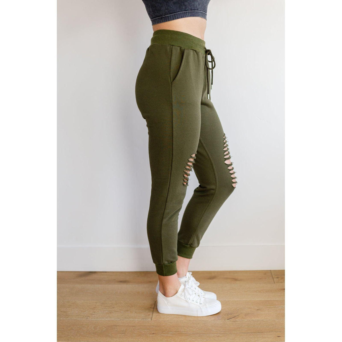 Kick Back Distressed Joggers in Olive - becauseofadi