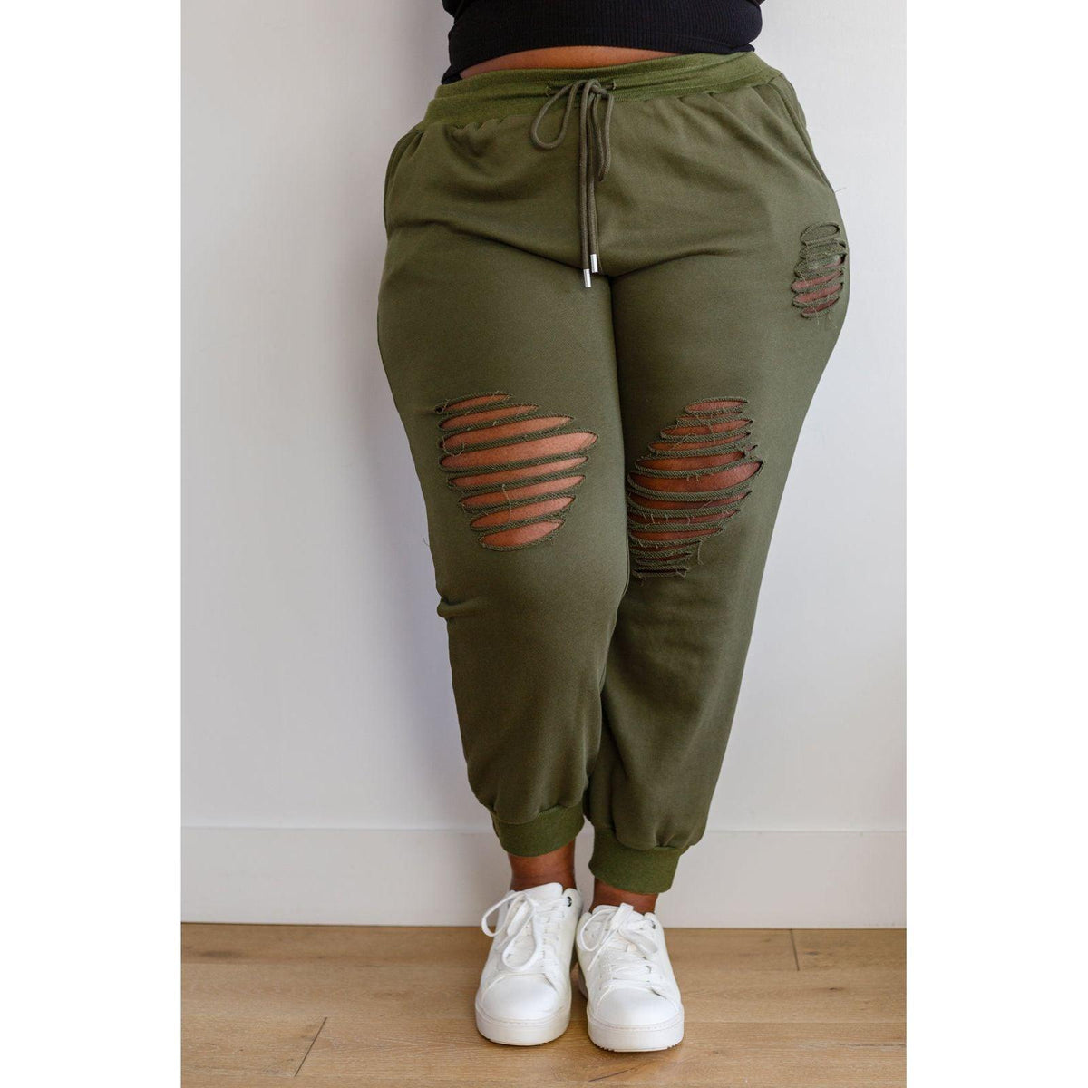 Kick Back Distressed Joggers in Olive - becauseofadi