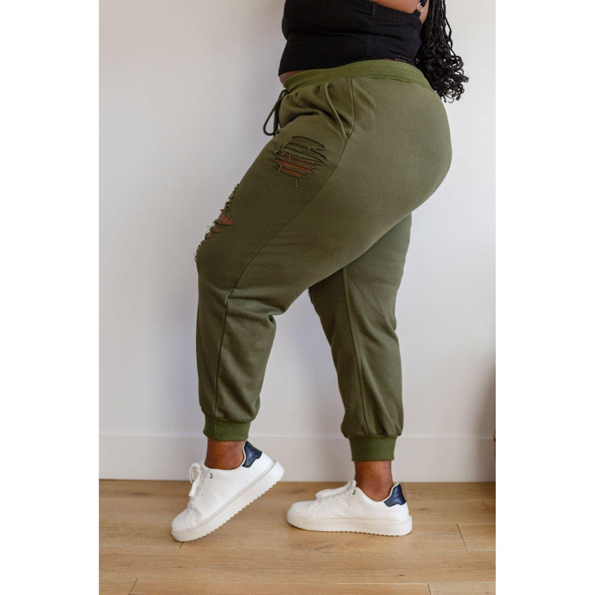 Kick Back Distressed Joggers in Olive - becauseofadi