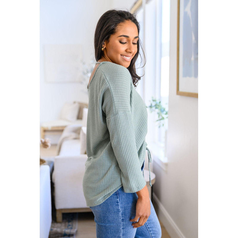 Women's Austin Waffle Knit Basic Top In Sage - becauseofadi