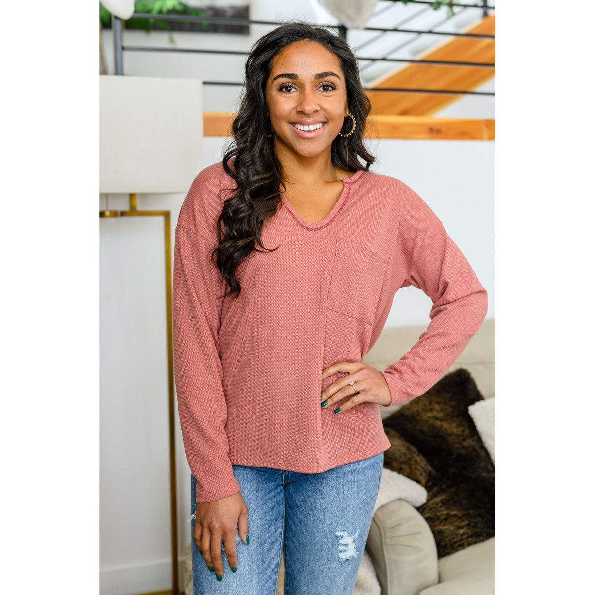 Women's Behind The Scenes Waffle Knit Top - becauseofadi