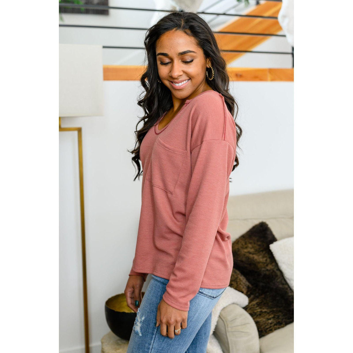 Women's Behind The Scenes Waffle Knit Top - becauseofadi