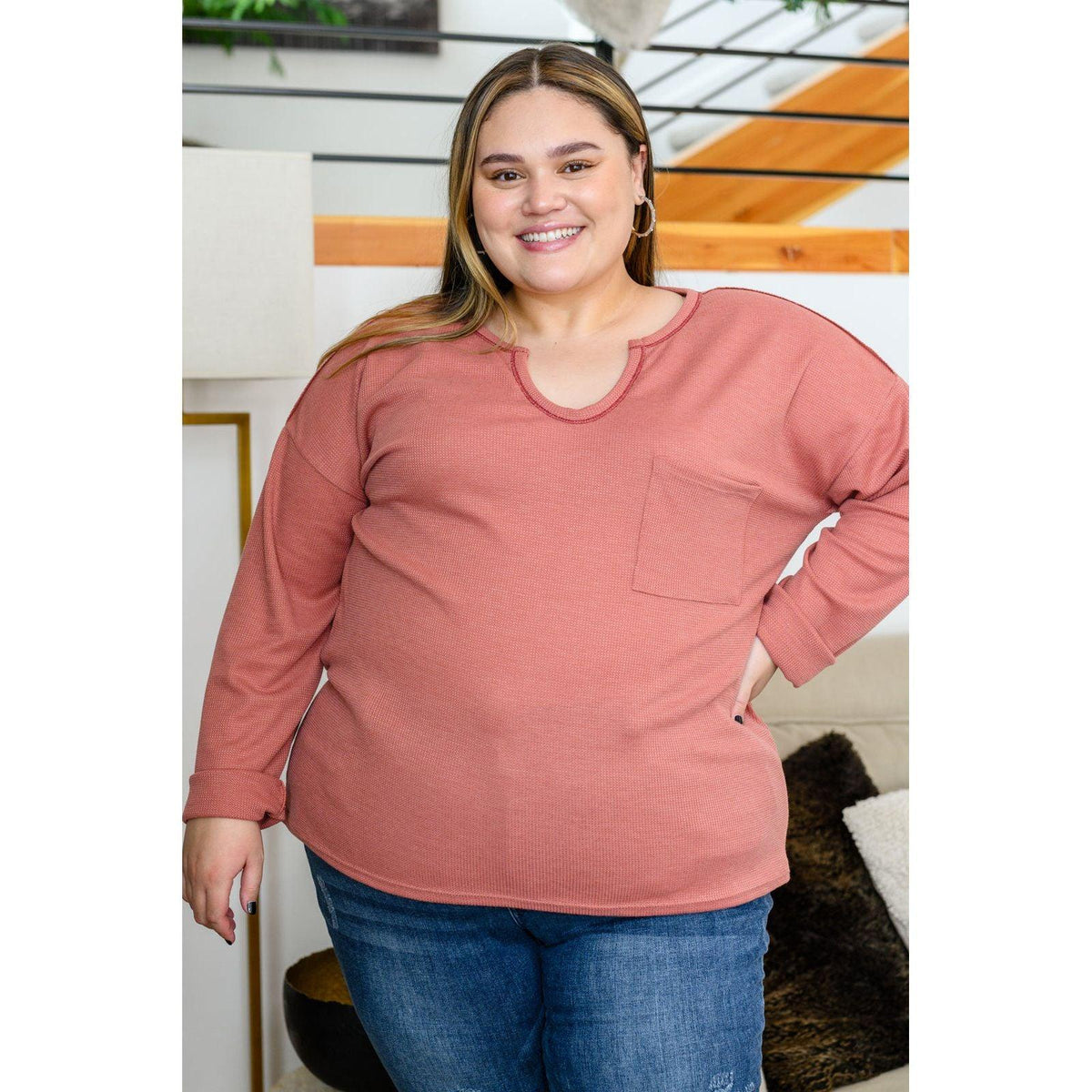 Women's Behind The Scenes Waffle Knit Top - becauseofadi