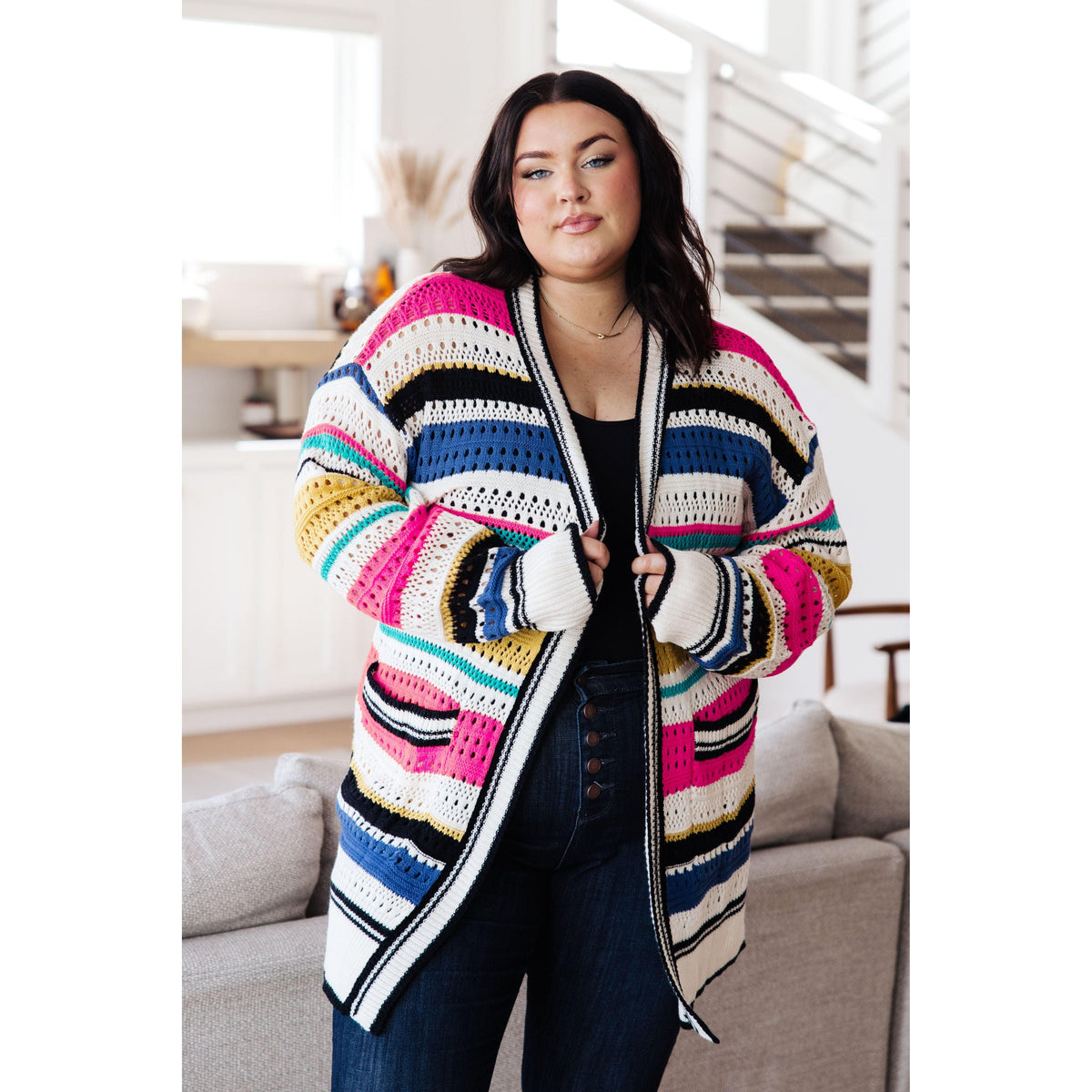 Women's Felt Cute Striped Cardigan - becauseofadi