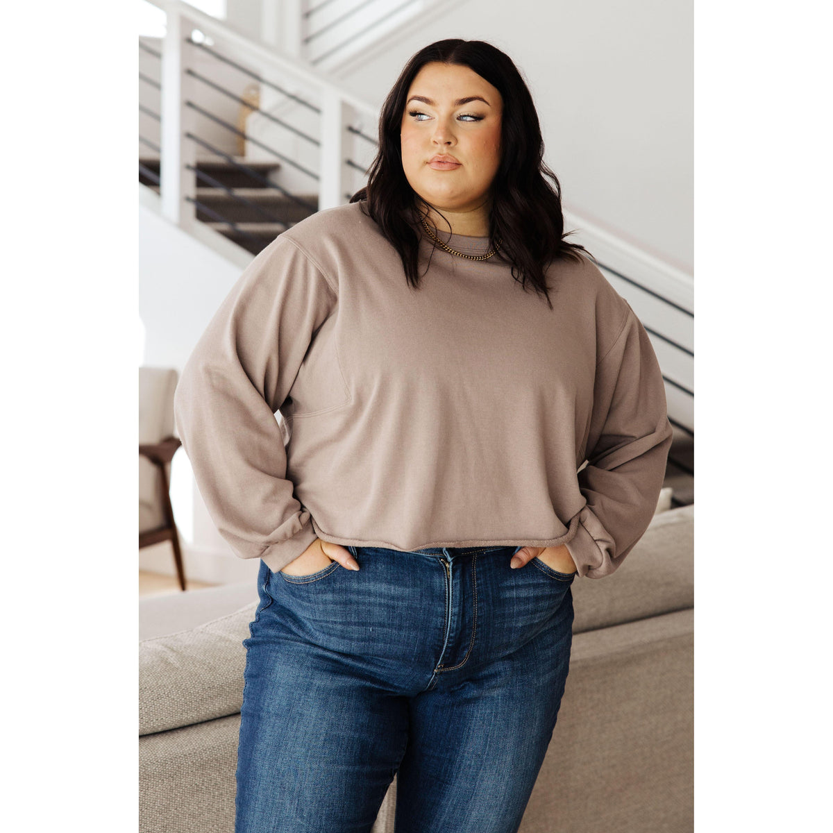 Women's Lounge A Lot Cut Off Sweatshirt in Mocha - becauseofadi