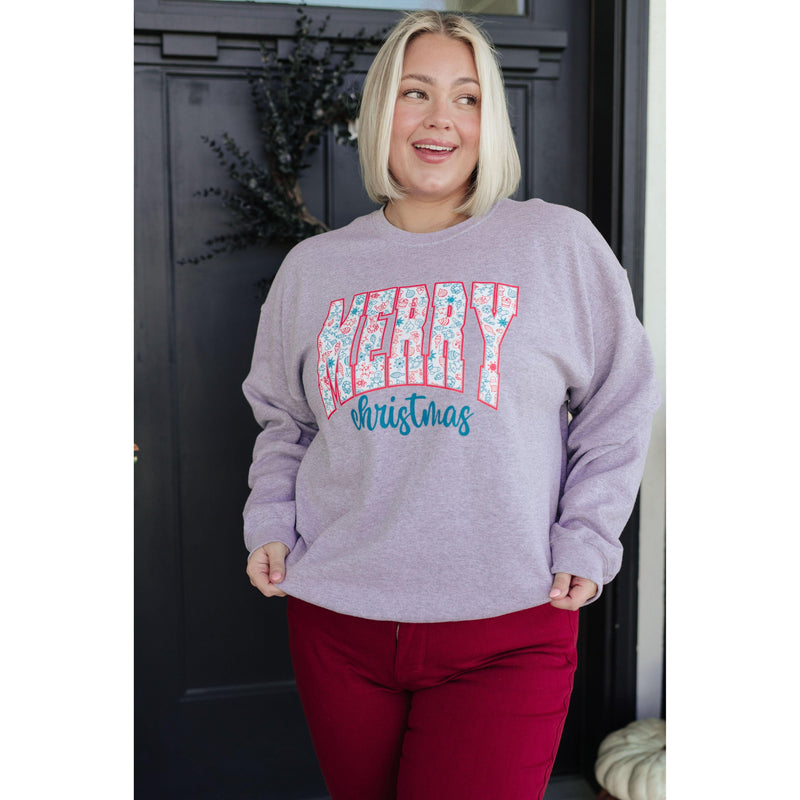 Women's Merry Christmas Sweatshirt in Grey - becauseofadi