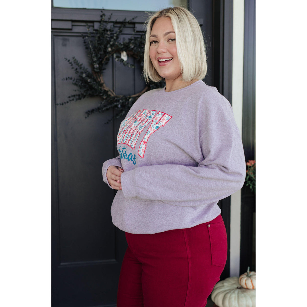 Women's Merry Christmas Sweatshirt in Grey - becauseofadi