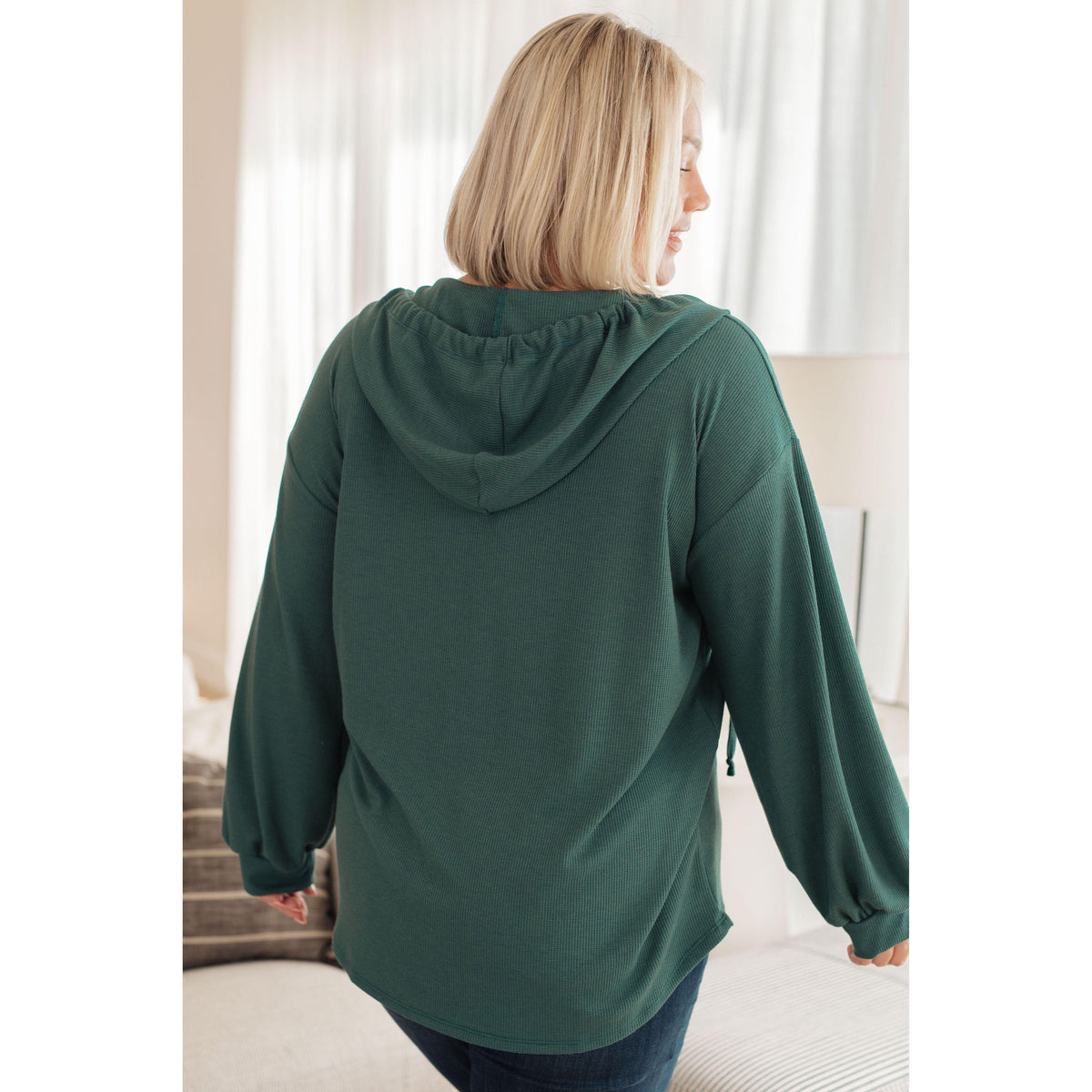 Women's Rainy Day Henley Hoodie in Green - becauseofadi