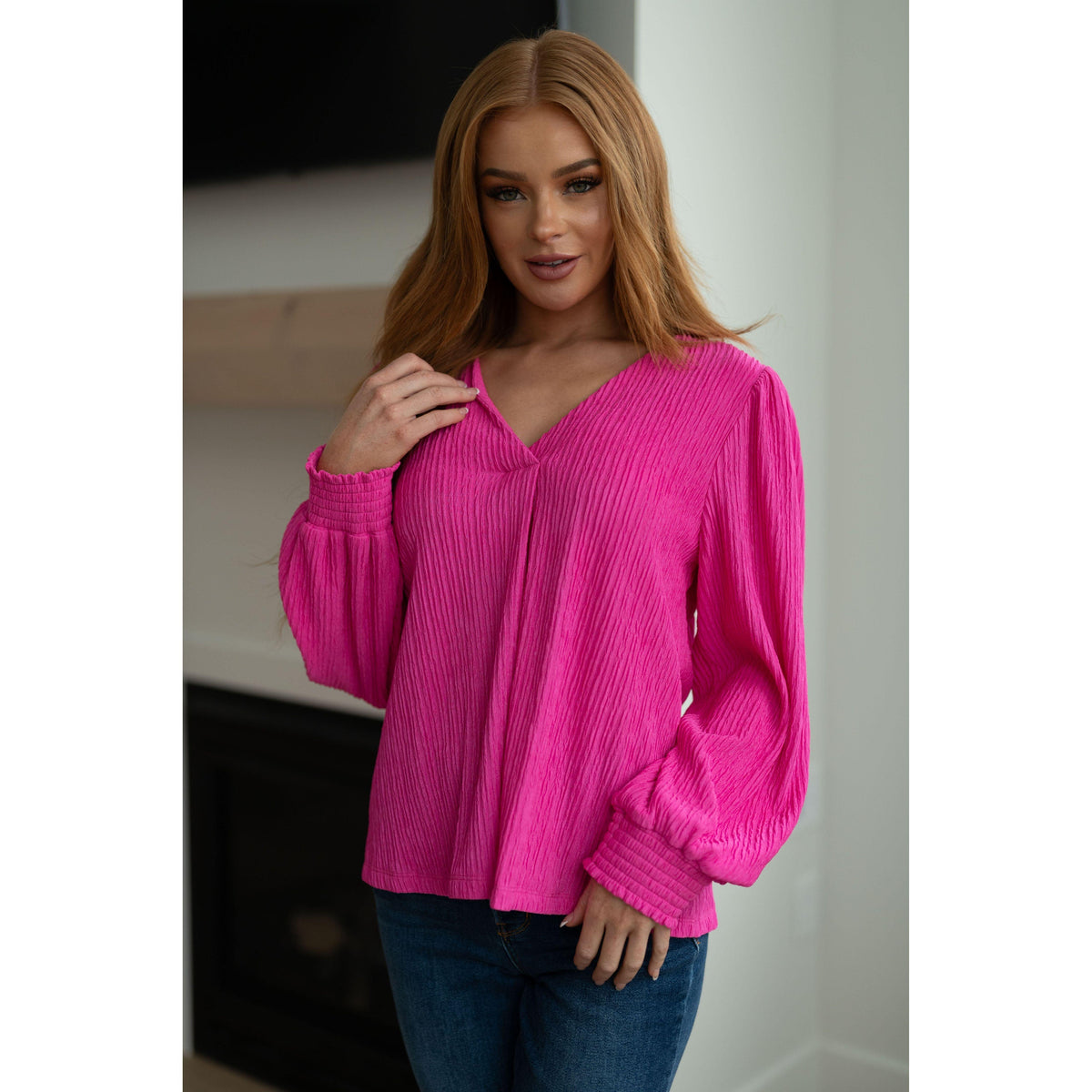 Women's Very Refined V-Neck Blouse in Pink - becauseofadi