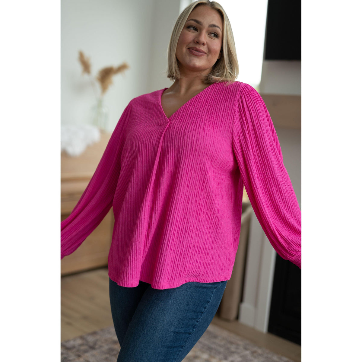 Women's Very Refined V-Neck Blouse in Pink - becauseofadi