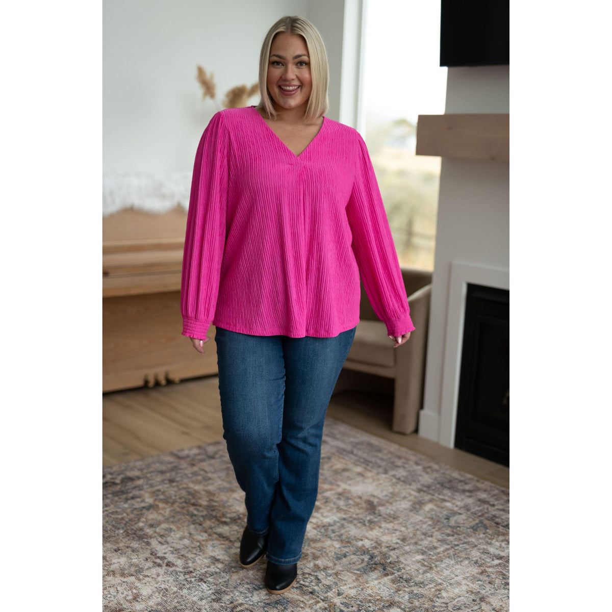 Women's Very Refined V-Neck Blouse in Pink - becauseofadi