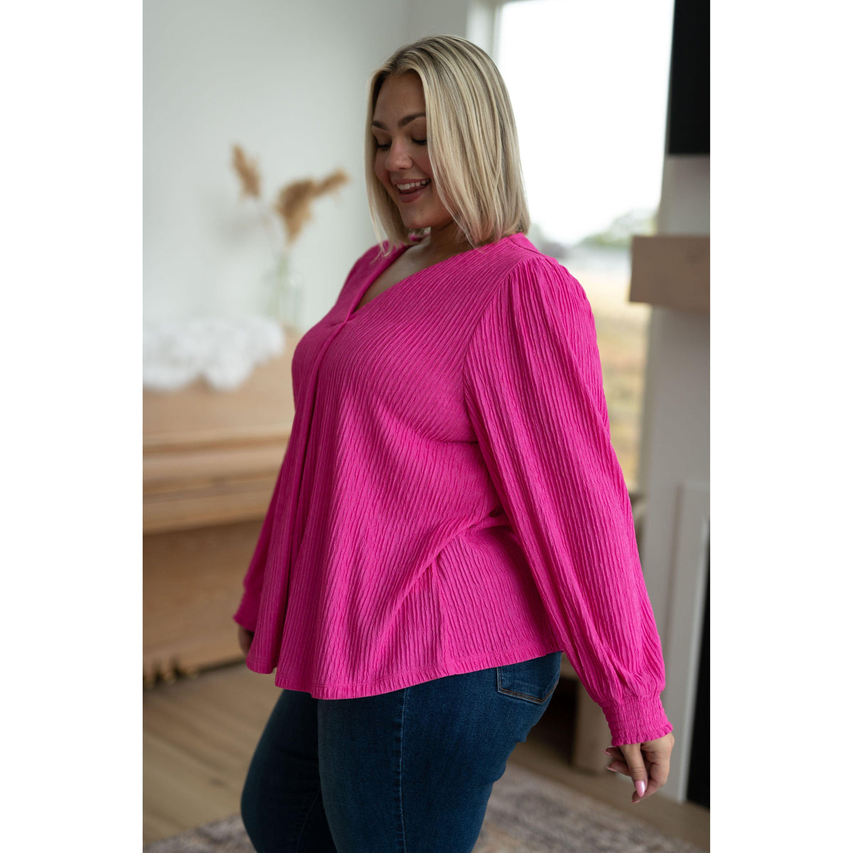 Women's Very Refined V-Neck Blouse in Pink - becauseofadi